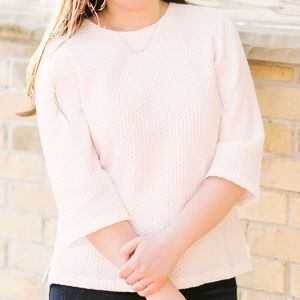 Eileen Fisher Size S White textured 3/4 length shirt